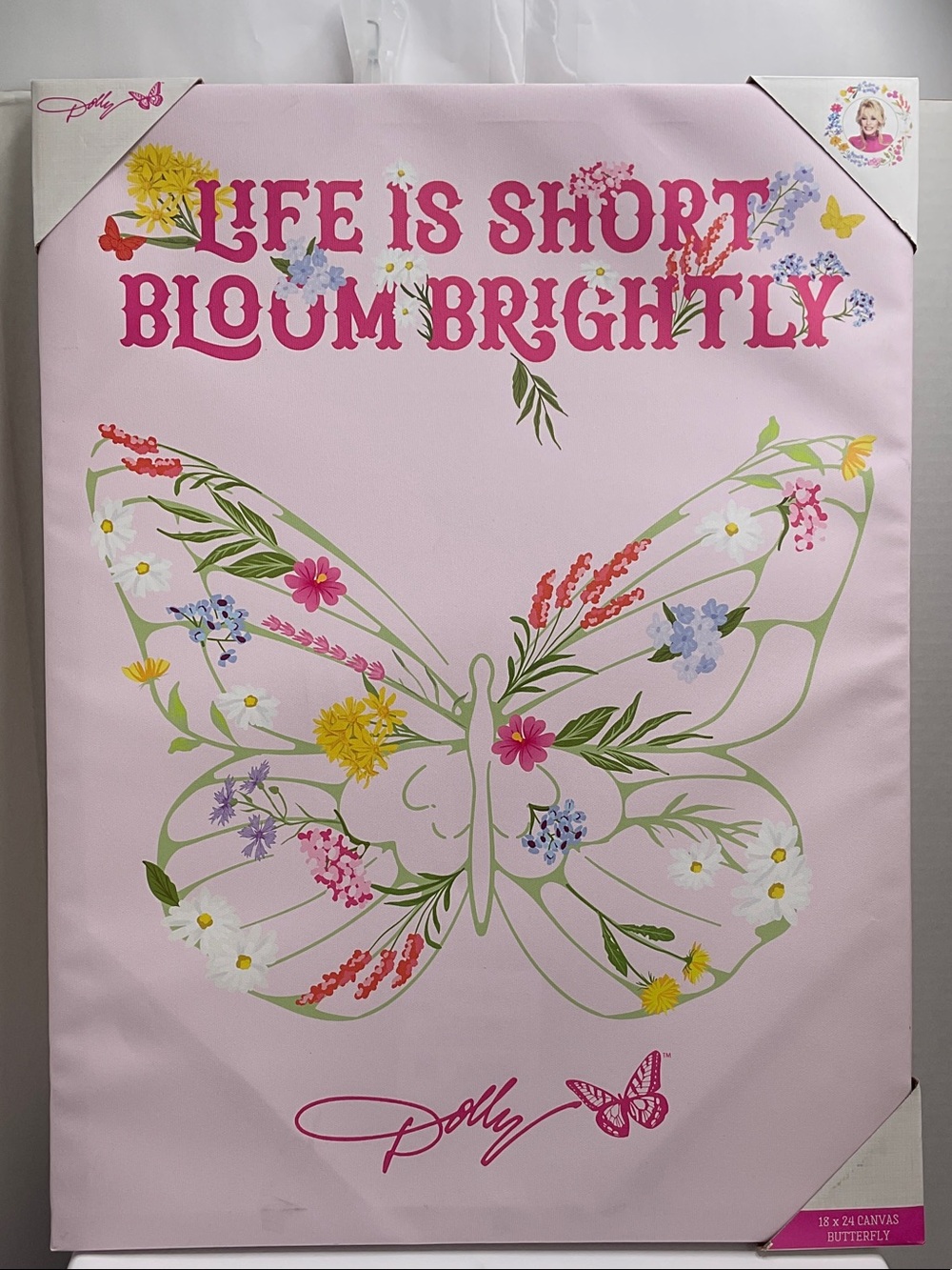 Dolly Parton Floral Butterfly Wall Art Canvas - Life Is Short Bloom Brightly